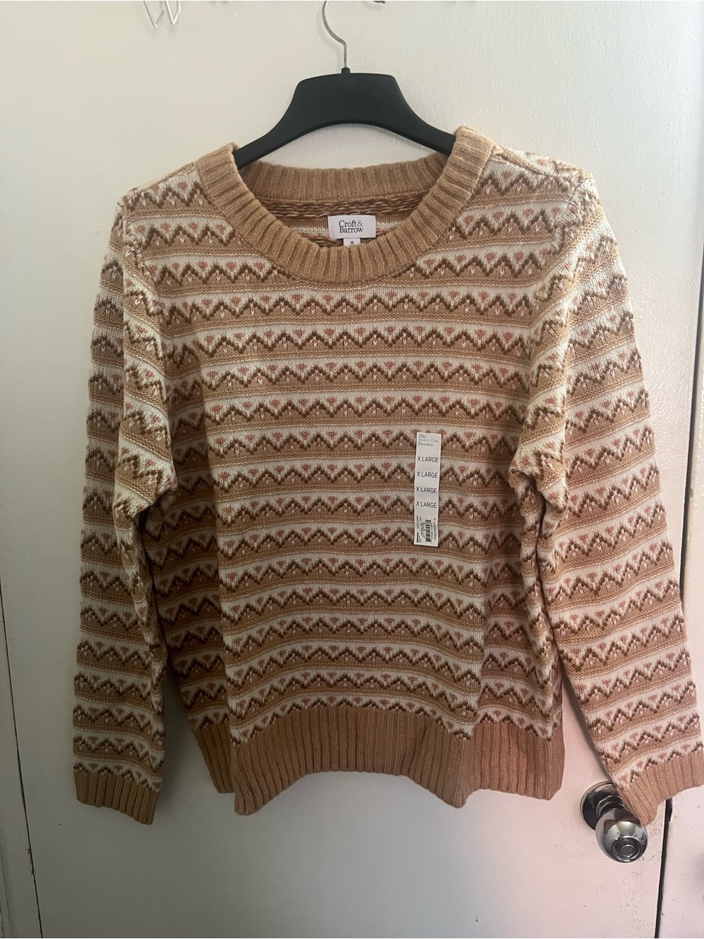 croft & barrow Tan and Cream Fair Isle Crewneck Sweater